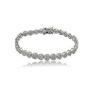 Pulseira cravejada de zircônia cristal banho em ródio branco