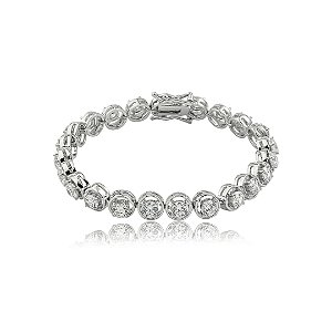 Pulseira cravejada de zircônia cristal banho em ródio branco