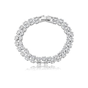 Pulseira dupla cravejada de zircônia cristal banho em ródio branco