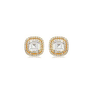 Brinco quadrado de base cravejado de zircônia cristal banho em ouro 18k