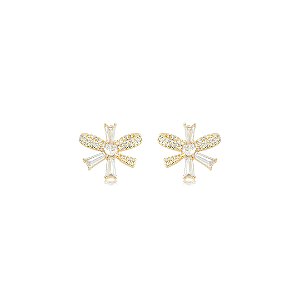 Brinco de base cravejado de zircônia cristal banho em ouro 18k