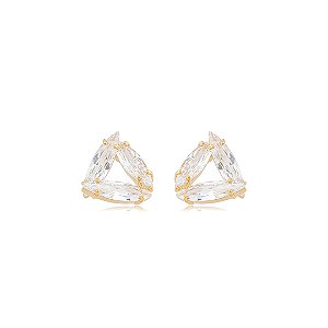 Brinco de base cravejado de zircônia cristal banho em ouro 18k