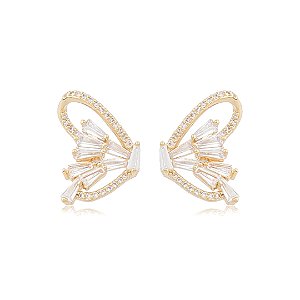 Brinco de base cravejado de zircônia cristal banho em ouro 18k