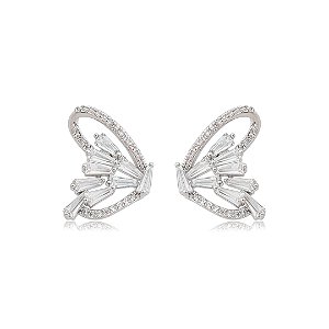 Brinco de base cravejado de zircônia cristal banho em ródio branco