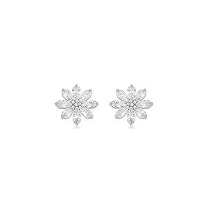 Brinco de base cravejado de zircônia cristal com detalhe em pérola banho em ródio branco