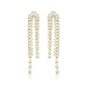 Brinco dourado cravejado de zircônia cristal banho em ouro 18k