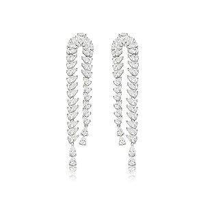 Brinco cravejado de zircônia cristal banho em ródio branco
