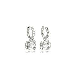 Brinco de argola cravejado de zircônia cristal banho em ródio branco