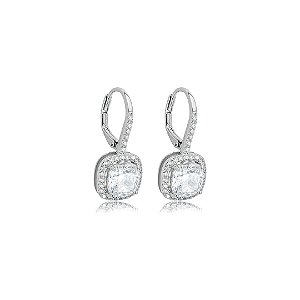 Brinco de argola cravejado de zircônia cristal banho em ródio branco