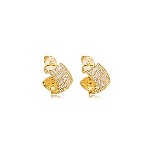 Brinco de argola cravejado de zircônia cristal banho em ouro 18k