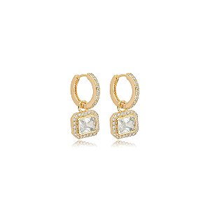 Brinco de argola cravejado de zircônia cristal banho em ouro 18k