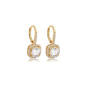 Brinco de argola cravejado de zircônia cristal banho em ouro 18k
