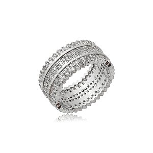 Anel cravejado de zircônia cristal banho em ródio branco