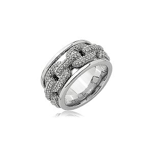 Anel cravejado de zircônia cristal banho em ródio branco