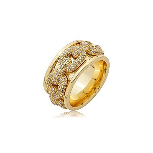Anel dourado cravejado de zircônia cristal banho em Ouro 18k