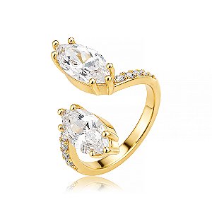 Anel dourado cravejado de zircônia cristal banho em Ouro 18k