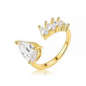 Anel dourado cravejado de zircônia cristal banho em Ouro 18k