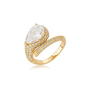 Anel regulável cravejado de zircônia cristal banho em ouro 18k