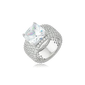 Anel cravejado de zircônia cristal banho em ródio branco
