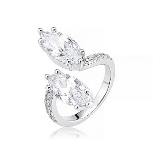 Anel cravejado de zircônia cristal banho em ródio branco