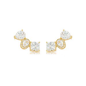Brinco cravejado de zircônia cristal banho em ouro 18k