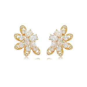 Brinco cravejado de zircônia cristal banho em ouro 18k
