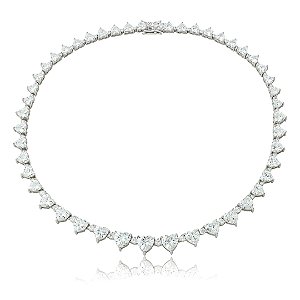 Colar Riviera de coração cravejado de zircônia cristal banho em ródio branco