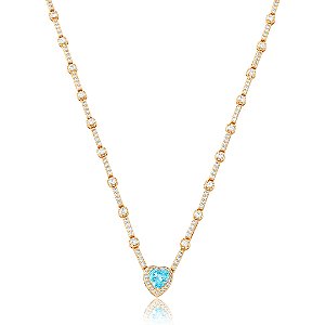 Colar de coração cravejado de zircônia cristal banho em ouro 18k