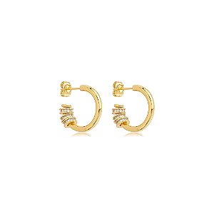 Brinco de argola com pingentes cravejados de zircônia cristal banho em ouro 18k