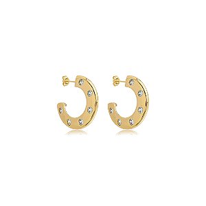 Brinco de argola cravejado de zircônia cristal banho em ouro 18k