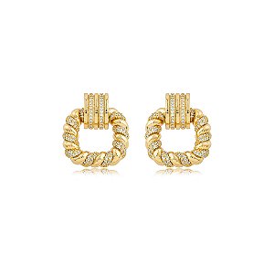 Brinco dourado cravejado de zircônia cristal banho em ouro 18k