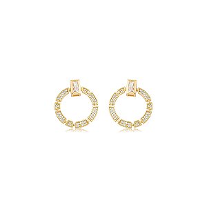Brinco dourado cravejado de zircônia cristal banho em ouro 18k