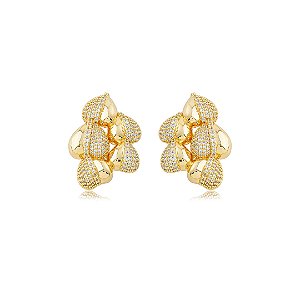 Brinco dourado cravejado de zircônia cristal banho em ouro 18k