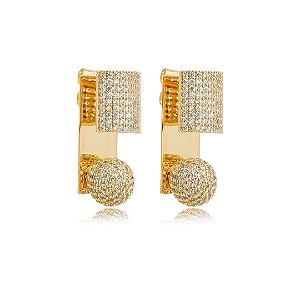 Brinco dourado cravejado de zircônia cristal banho em ouro 18k