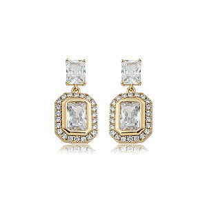 Brinco dourado cravejado de zircônia cristal banho em ouro 18k