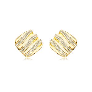 Brinco dourado cravejado de zircônia cristal banho em ouro 18k