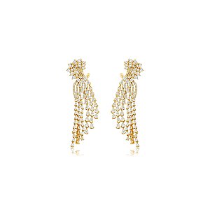 Brinco de luxo cravejado de zircônia cristal banho em ouro 18k