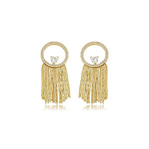 Brinco dourado cravejado de zircônia cristal banho em ouro 18k