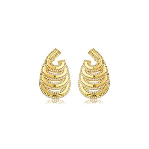 Brinco dourado cravejado de zircônia cristal banho em ouro 18k