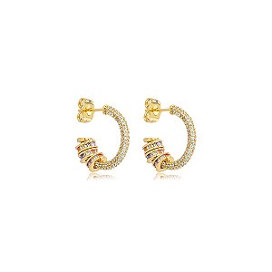 Brinco de argola cravejado de zircônia cristal banho em ouro 18k