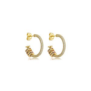 Brinco de argola cravejado de zircônia cristal banho em ouro 18k