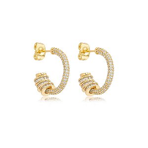Brinco de argola cravejado de zircônia cristal banho em ouro 18k