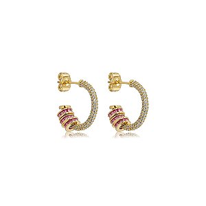 Brinco de argola cravejado de zircônia cristal banho em ouro 18k