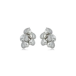 Brinco cravejado de zircônia cristal banho em ródio branco