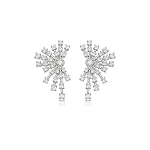 Brinco de luxo cravejado de zircônia cristal banho em ródio branco
