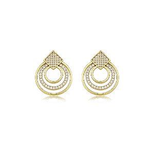 Brinco dourado cravejado de zircônia cristal banho em ouro 18k
