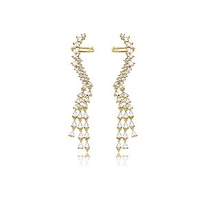 Brinco ear cuff de luxo cravejado de zircônia cristal banho em ouro 18k