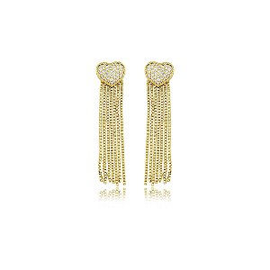 Brinco de coração dourado com zircônia cristal banho em ouro 18k