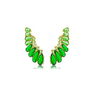 Brinco ear cuff de luxo cravejado de zircônia esmeralda banho em ouro 18k