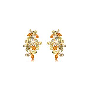 Brinco de luxo cravejado de zircônia colorida banho em ouro 18k